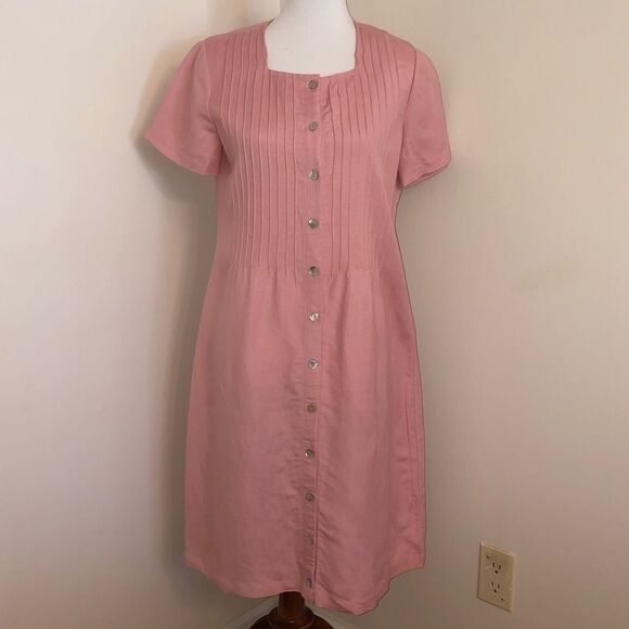 Orvis Pink Linen Blend Button Front Dress Size SP - Picture 1 of 4
